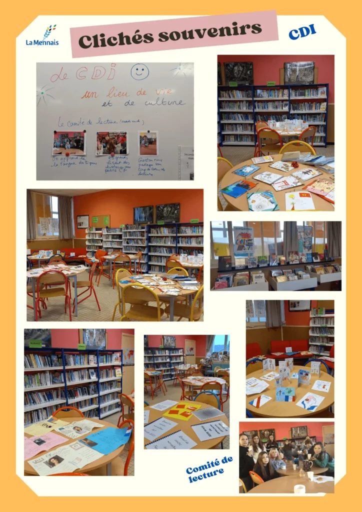 Montage de photos du CDI et de productions d'élèves.